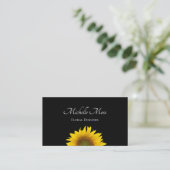 Boho Sunflower Botanical Black Visitenkarte (Stehend Vorderseite)