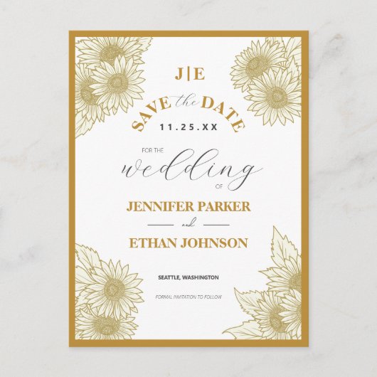 Boho Sunflower Botanical Save the Date Postkarte (Vorderseite)