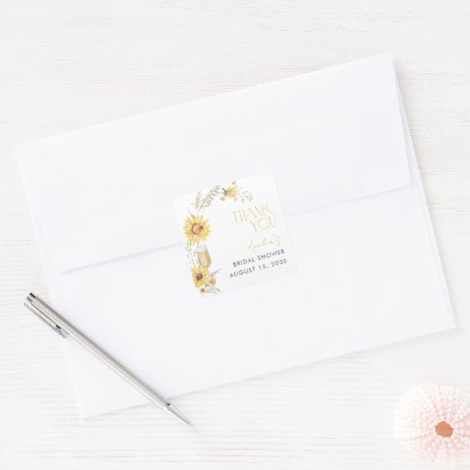 Boho Sunflower Brautparty Vielen Dank Quadratischer Aufkleber (Umschlag)