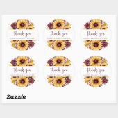 Boho Sunflower Burgundy Floral Wedding Vielen Dank Runder Aufkleber (Blatt)