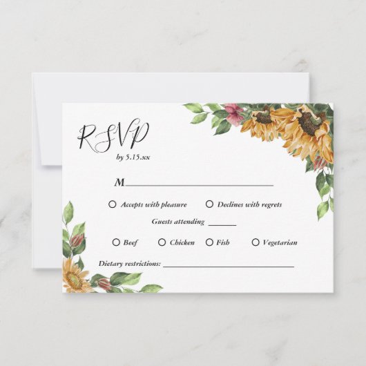 Boho Sunflower Diätbeschränkungen Hochzeit RSVP Karte (Vorderseite)