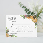 Boho Sunflower Diätbeschränkungen Hochzeit RSVP Karte (Stehend Vorderseite)