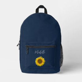 Boho Sunflower Elegant Personalisiert Navy Blue Bedruckter Rucksack