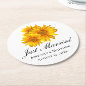 Boho Sunflower Elegante Floral Just Married Weddin Runder Pappuntersetzer (Angewinkelt)