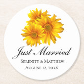 Boho Sunflower Elegante Floral Just Married Weddin Runder Pappuntersetzer (Vorderseite)