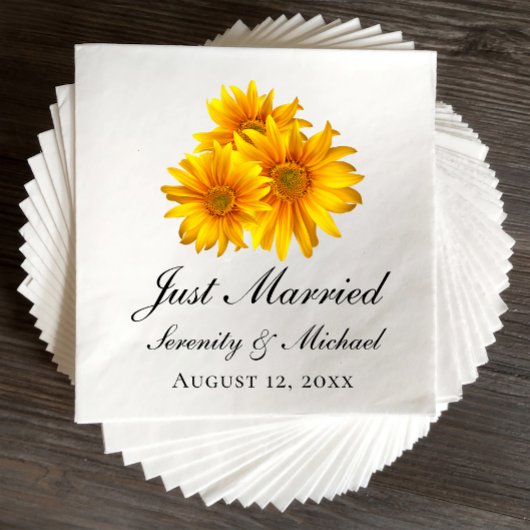 Boho Sunflower Elegante Floral Just Married Weddin Serviette