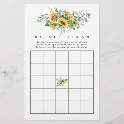 Boho Sunflower Eucalyptus Brautparty Bingo (Vorderseite)