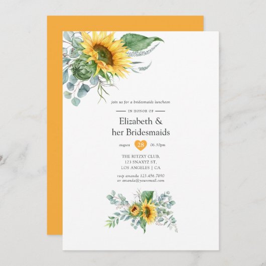 Boho Sunflower Eucalyptus Bridesmaids Luncheon Einladung (Vorne/Hinten)
