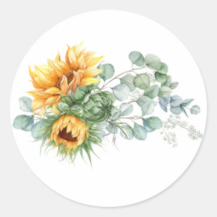 Boho Sunflower Eucalyptus Runder Aufkleber
