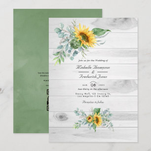Boho Sunflower Eucalyptus Rustic Country Wedding Einladung