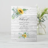 Boho Sunflower Eucalyptus Rustic Country Wedding Einladung (Stehend Vorderseite)