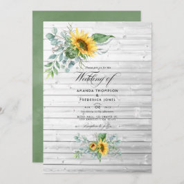 Boho Sunflower Eucalyptus Rustic Country Wedding Einladung