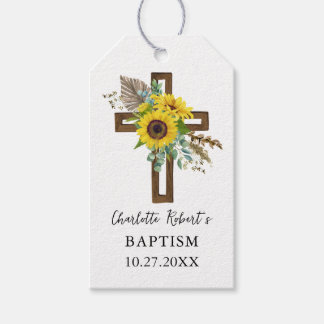 Boho Sunflower & Eucalyptus Rustic Cross Baptism Geschenkanhänger