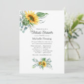Boho Sunflower Eucalyptus Virtual Baby Dusche Einladung (Stehend Vorderseite)
