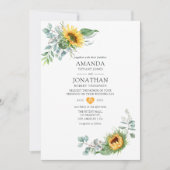 Boho Sunflower Eucalyptus Wedding Einladung (Vorderseite)