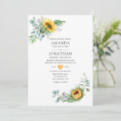 Boho Sunflower Eucalyptus Wedding Einladung (Stehend Vorderseite)
