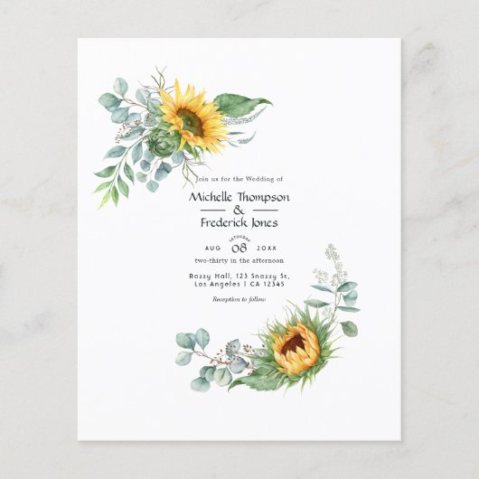 Boho Sunflower Eucalyptus Wedding Einladung Flyer (Vorne)