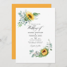 Boho Sunflower Eucalyptus Wedding Foto Einladung