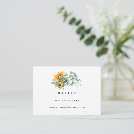 Boho Sunflower Eucalyptus Wedding Raffle Begleitkarte (Stehend Vorderseite)