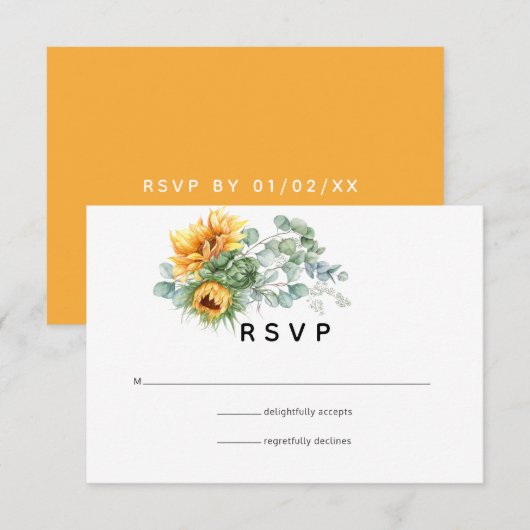 Boho Sunflower Eucalyptus Wedding RSVP Karte (Vorne/Hinten)