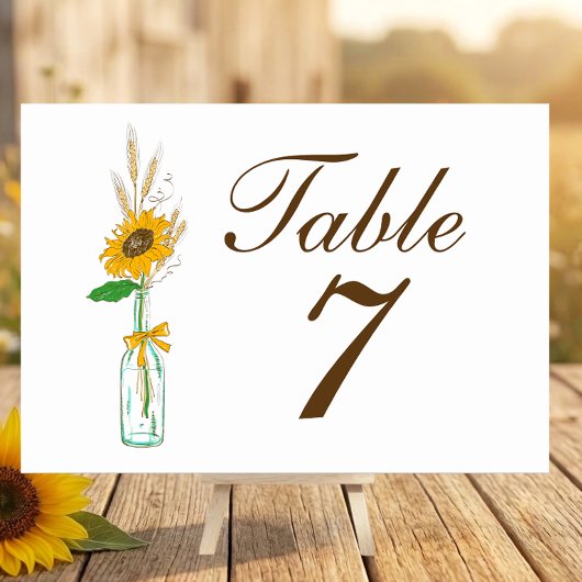 Boho Sunflower Fall Country Gelbe Blumenhochzeit Tischnummer