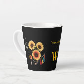 Boho Sunflower Individuelle Name Blumengeschenk Sc Milchtasse (Linke Ecke)