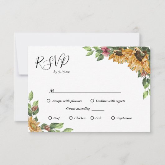 Boho Sunflower Menü Auswahl RSVP-Karte Hochzeit RSVP Karte (Vorderseite)