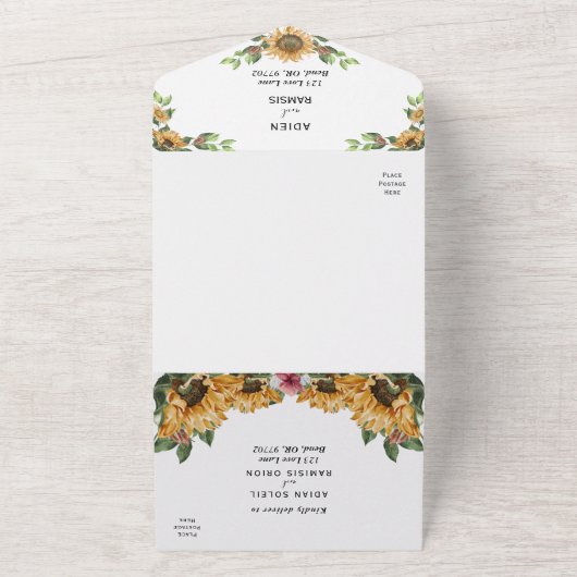Boho Sunflower Menü Auswahl UAWG Wedding All In One Einladung (Außenbereich)