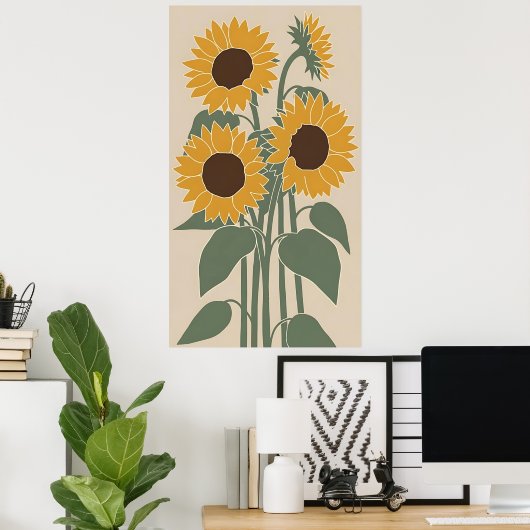 Boho Sunflower - Modern Desaturated Floral Poster (Heimbüro)