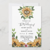 Boho Sunflower Monogram Wedding Details in einem Einladung (Vorderseite)