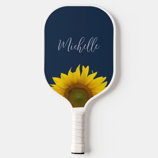 Boho Sunflower Navy Blauer Elegant Personalisiert Pickleball Schläger (Rückseite)