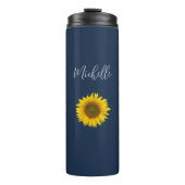 Boho Sunflower Navy Blauer Elegant Personalisiert Thermosbecher (Vorderseite)