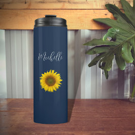 Boho Sunflower Navy Blauer Elegant Personalisiert Thermosbecher