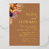 Boho Sunflower Pampas Grass Wedding Folieneinladung (Vorderseite)