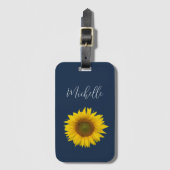Boho Sunflower Personalisiert Elegant Navy Blue Gepäckanhänger (Vorderseite Vertikal)