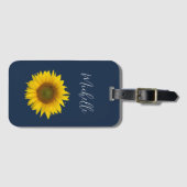 Boho Sunflower Personalisiert Elegant Navy Blue Gepäckanhänger (Vorderseite (Horizontal))