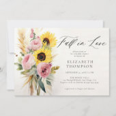 Boho Sunflower Pink Rose Rustikales Chic Brautpart Einladung (Vorderseite)