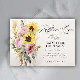 Boho Sunflower Pink Rose Rustikales Chic Brautpart Einladung