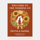 Boho Sunflower Pumpkin Wreath Hochzeit im Herbst Acrylschild (Vorderseite)