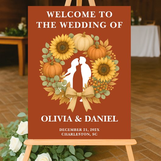 Boho Sunflower Pumpkin Wreath Hochzeit im Herbst Acrylschild