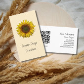 Boho Sunflower QR code Designer Rustic Cream Visitenkarte