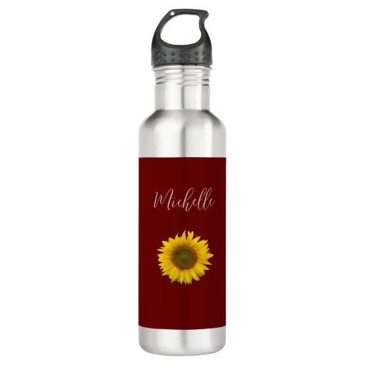 Boho Sunflower Red Simple Floral Edelstahlflasche (Vorderseite)