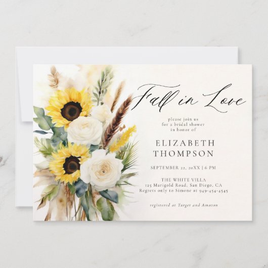 Boho Sunflower Rose Pampas Rustikales Brautparty Einladung (Vorderseite)