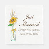Boho Sunflower Rustic Floral Just Married Wedding Serviette (Vorderseite)