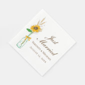 Boho Sunflower Rustic Floral Just Married Wedding Serviette (Ecke)