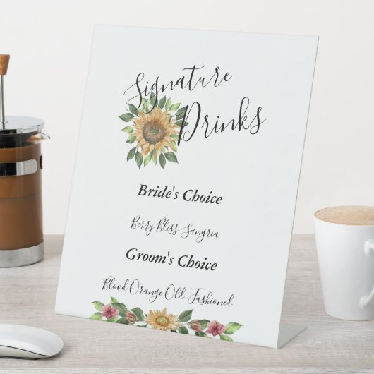 Boho Sunflower Rustic Wedding Signature Drinks Sockelschild (In Situ)