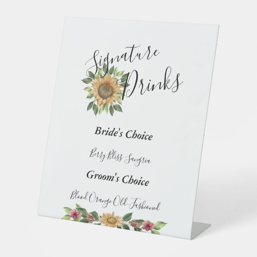 Boho Sunflower Rustic Wedding Signature Drinks Sockelschild (Vorderseite)
