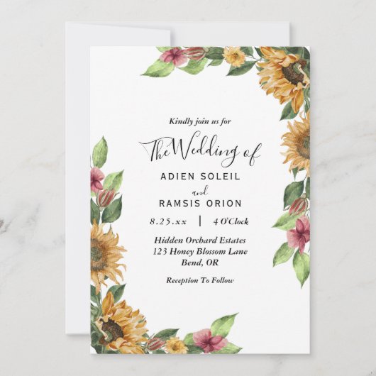 Boho Sunflower Rustic Wildblume Wedding Einladung (Vorderseite)