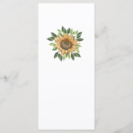 Boho Sunflower Rustic Wildblume Wedding Flat Menu Menükarte (Rückseite)