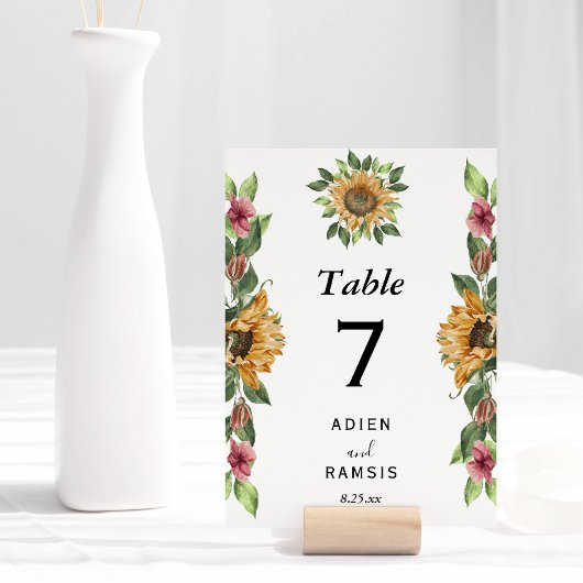 Boho Sunflower Rustic Wildblume Wedding Tischnummer
